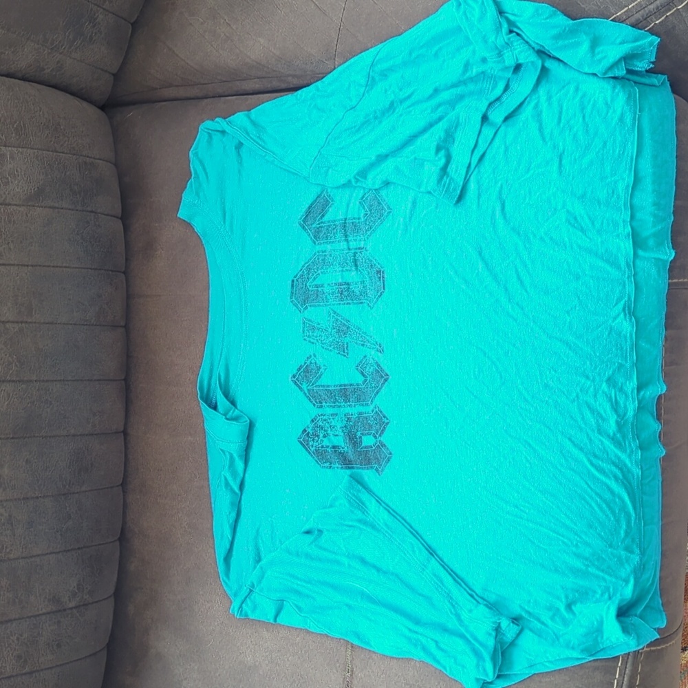 ACDC Womens Graphic T-Shirt Wst Cst Blue‎ Rock Band Tee Medium Oversized Cropped